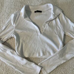 Zara Cream Ribbed Polo Crop Top